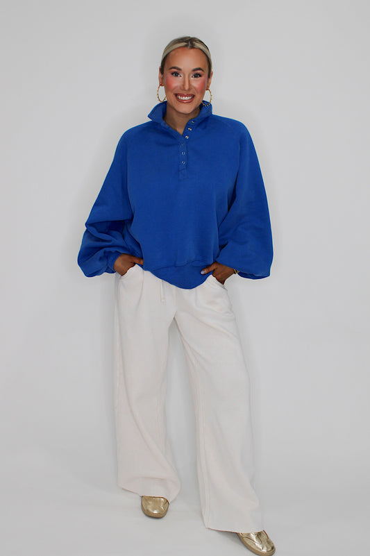 Piper Snap Button Sweater - Royal Blue