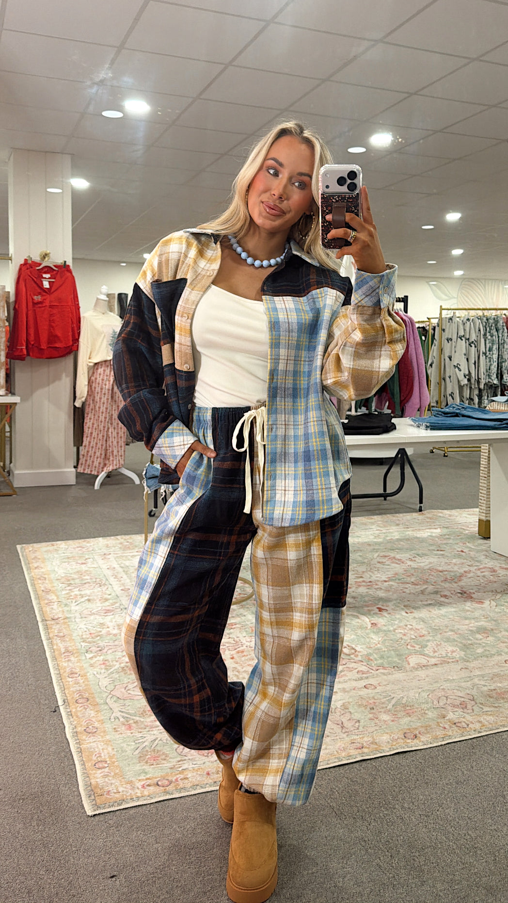 Plaid Colorblock Jogger Set