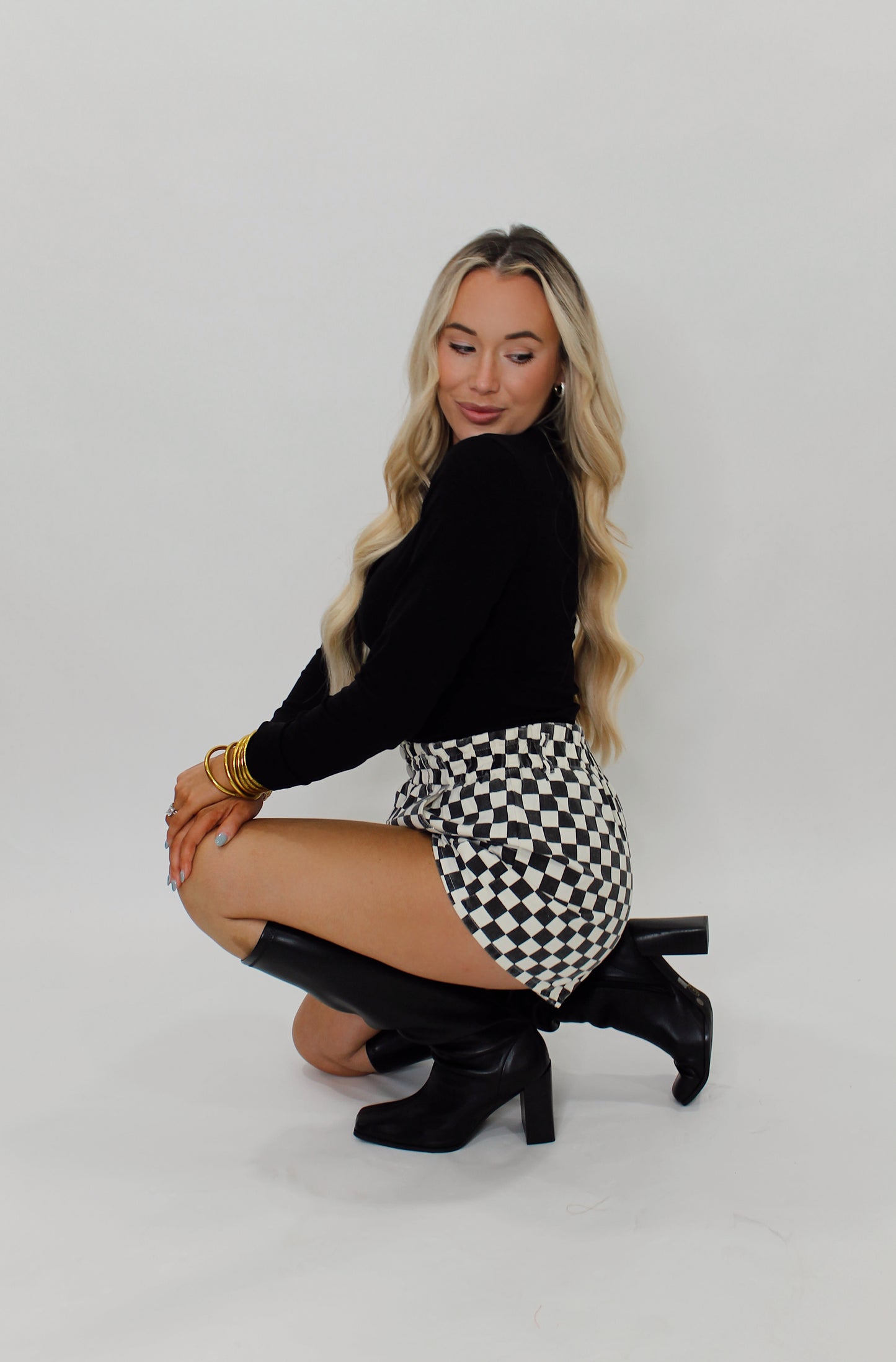 Dare To Dream Denim Checkered Shorts