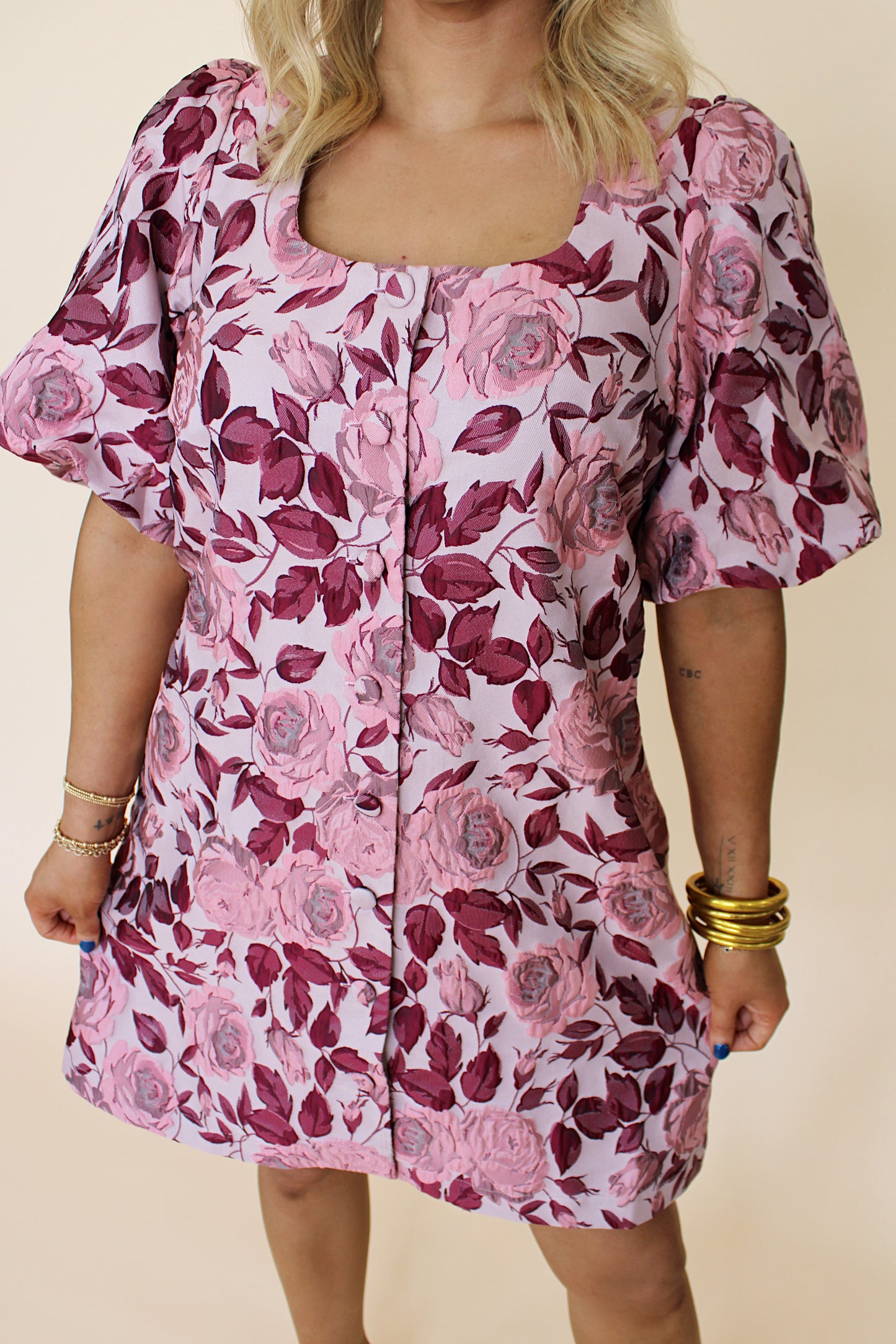 Champagne Chic Floral Mini Dress