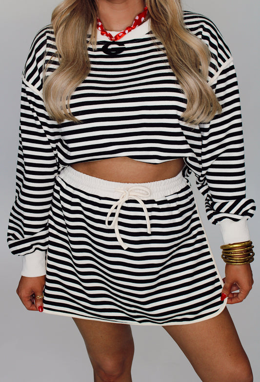 Black Striped Skort Set