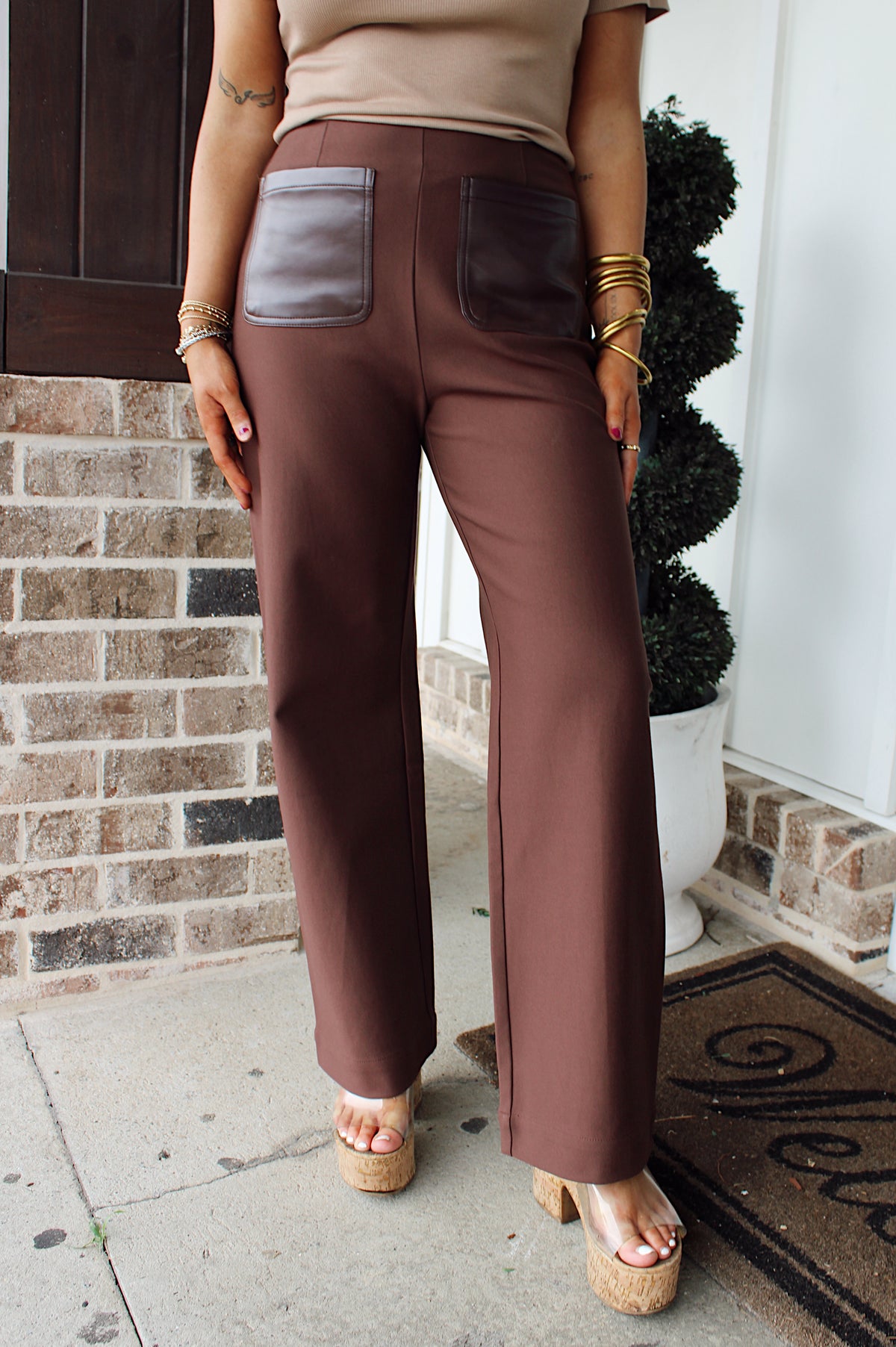 Mocha Latte Pleather Pocket Pant