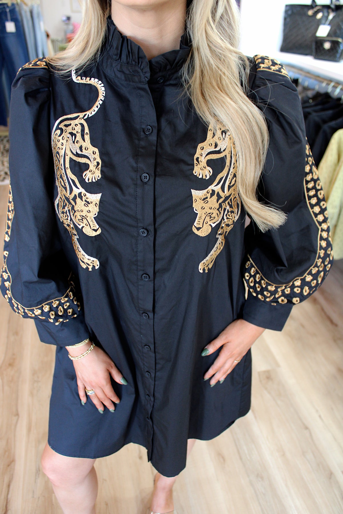 Golden Wild Leopard Embroidered Mini