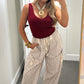 Striped Drawstring Jogger Pants - Oatmeal/Burgundy