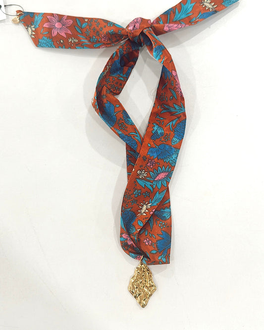 Hart Designs | Bronze with Blue Flowers Scarf Necklace