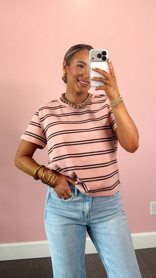 Urban Stripes Tee - Light Pink/Brown
