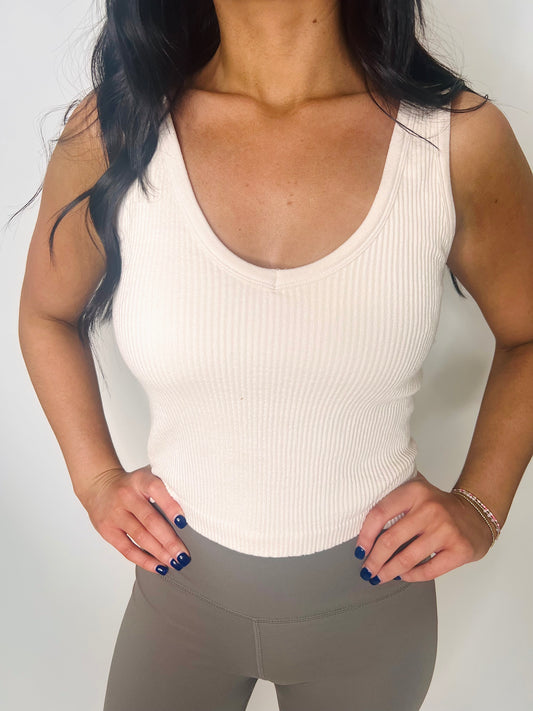 On The Daily Ribbed Tank in Ivory