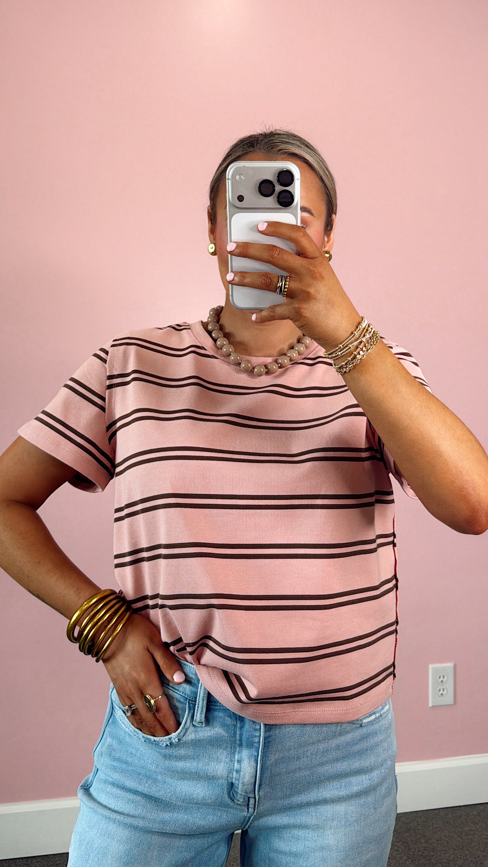 Urban Stripes Tee - Light Pink/Brown