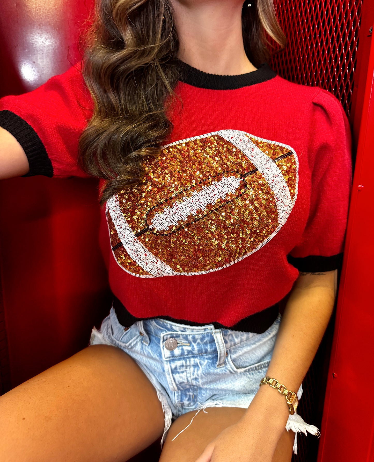 Sequin Football Puff Sleeve Top