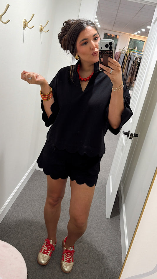 Scallop Short Set - Black