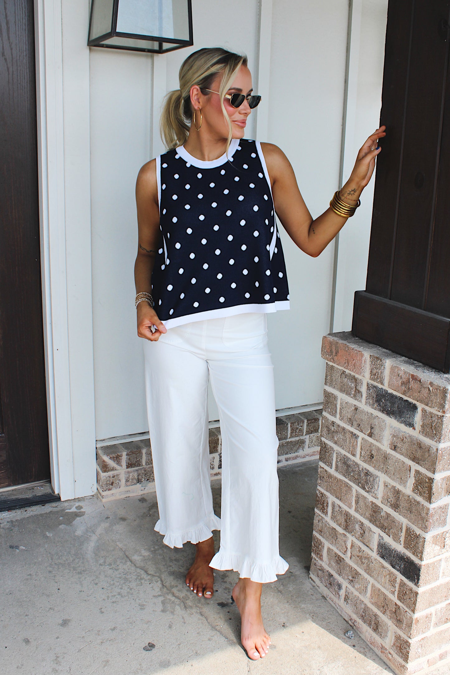Dotted Delight Sleeveless Tank - Navy