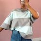 Color Block Striped Oversized Tee - Teal/Gray