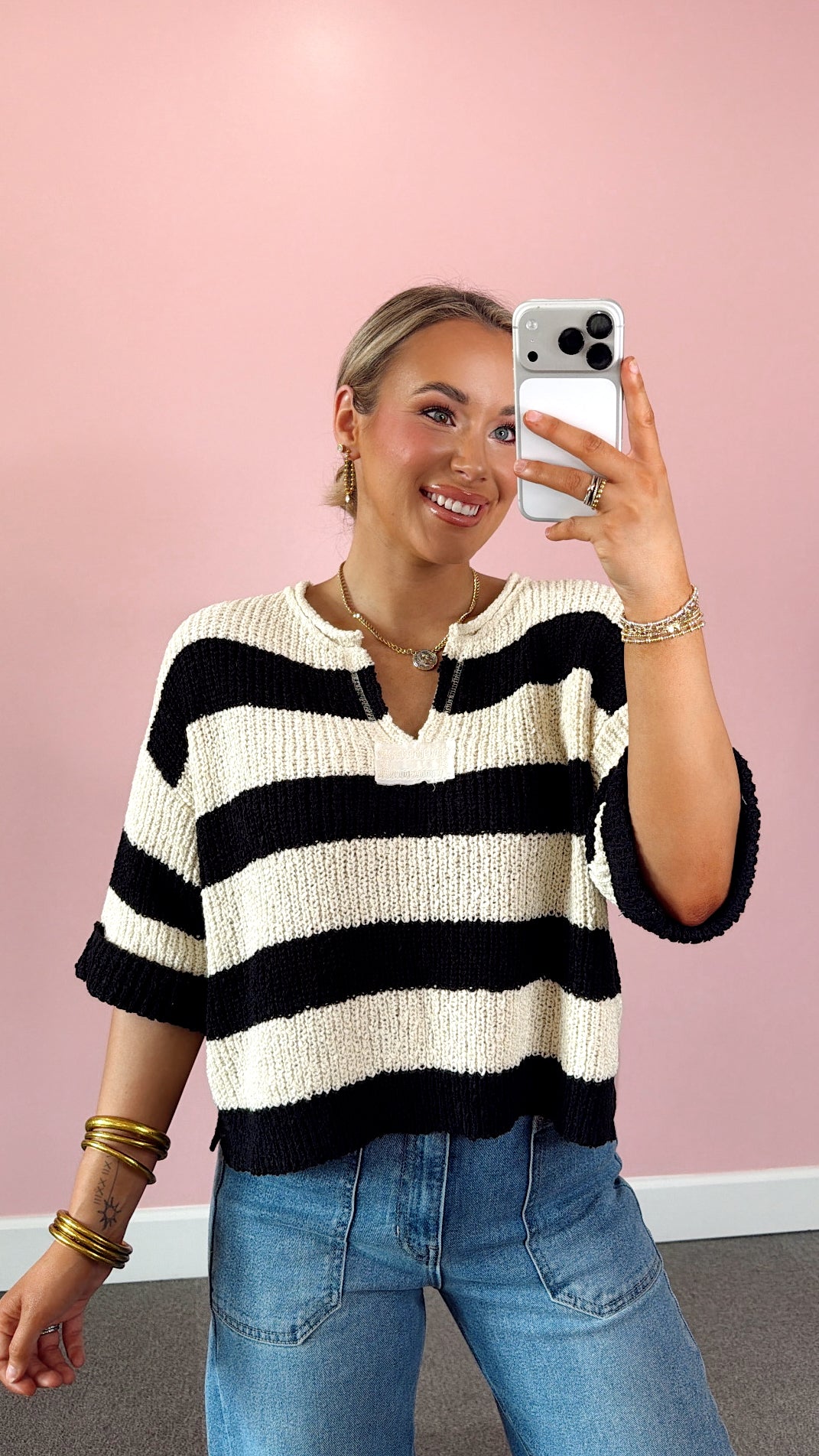 Classic Knit Stripe Top - Black
