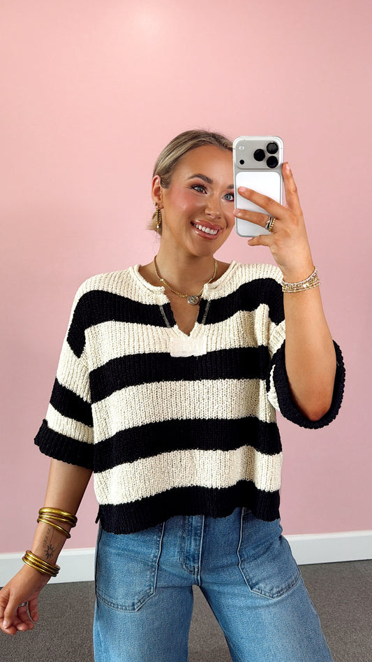 Classic Knit Stripe Top - Black