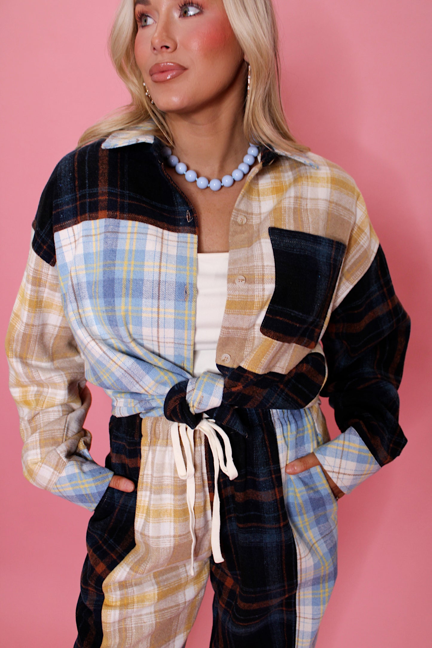 Plaid Colorblock Jogger Set