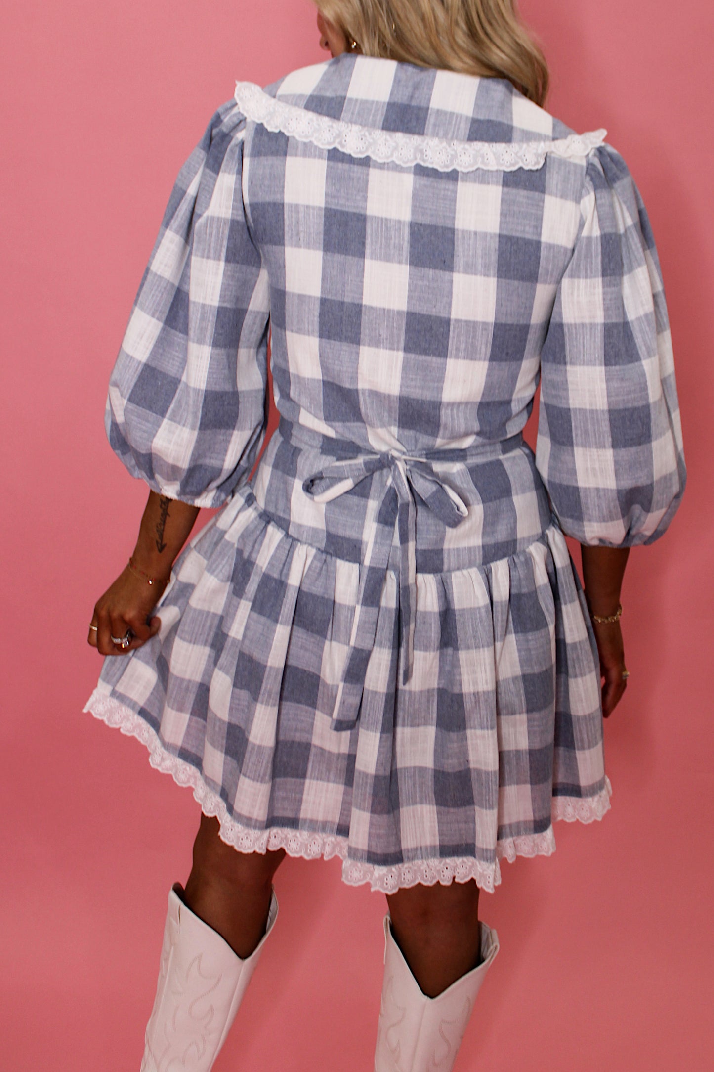 Eyelet Gingham Mini Dress
