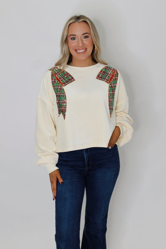 Corduroy Sequin Bow Top