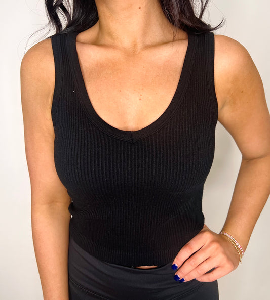 On The Daily Ribbed Tank in Black