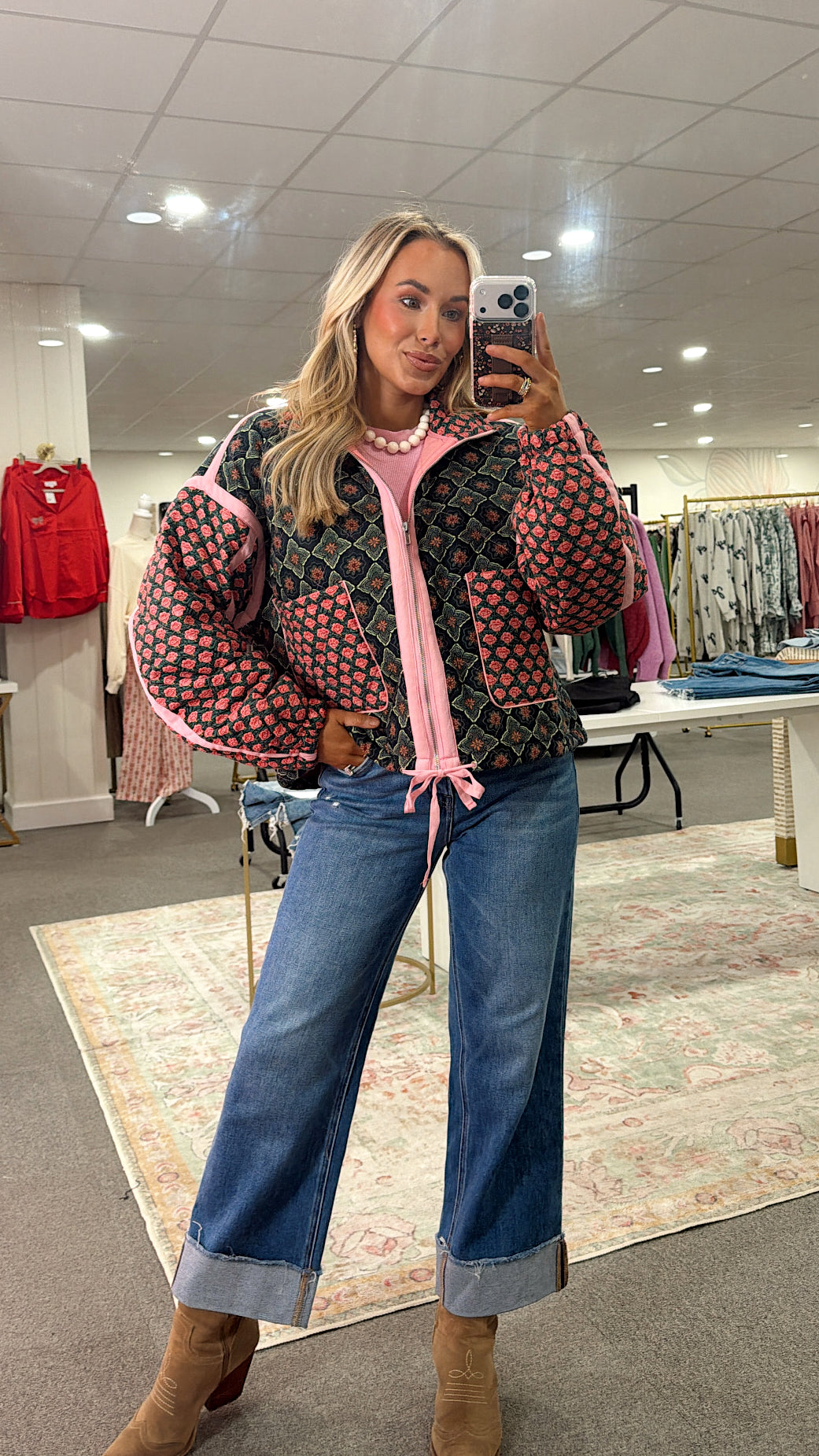 Rose Pattern Puffer Jacket