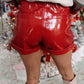 Faux Leather Shorts - Dark Red