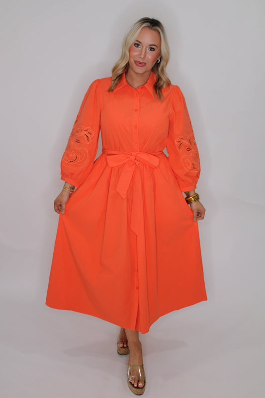 Poised Romance Midi Dress in Orange