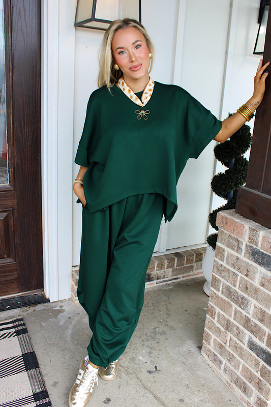 Cozy Girl Pants Set - Forest Green