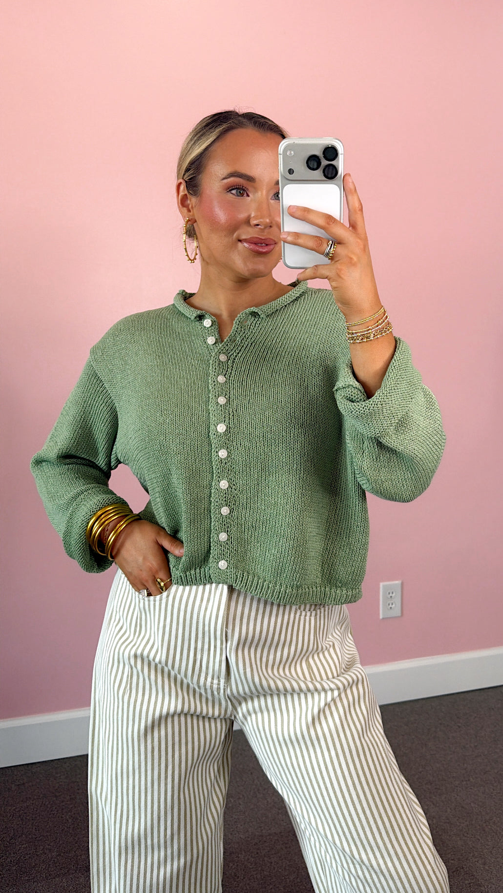Button Down Cardigan - Sage