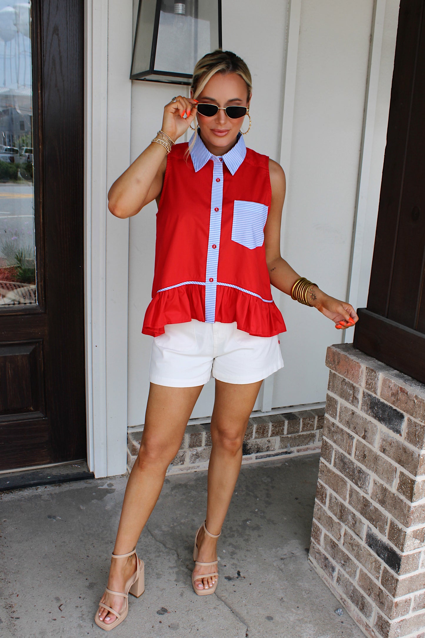 The Shoreline Stripe Top - Red