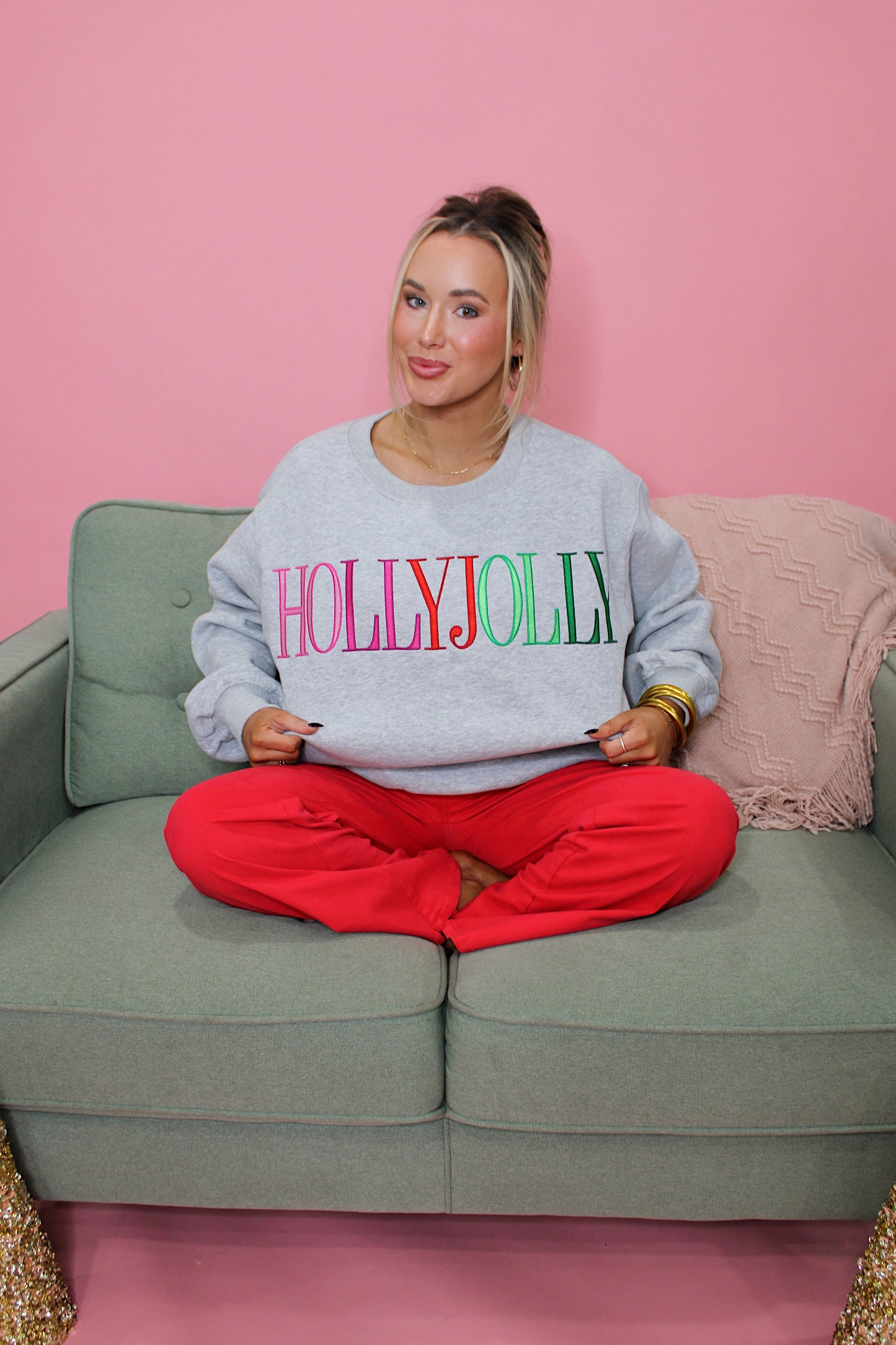 Holly Jolly Embroidered Sweatshirt