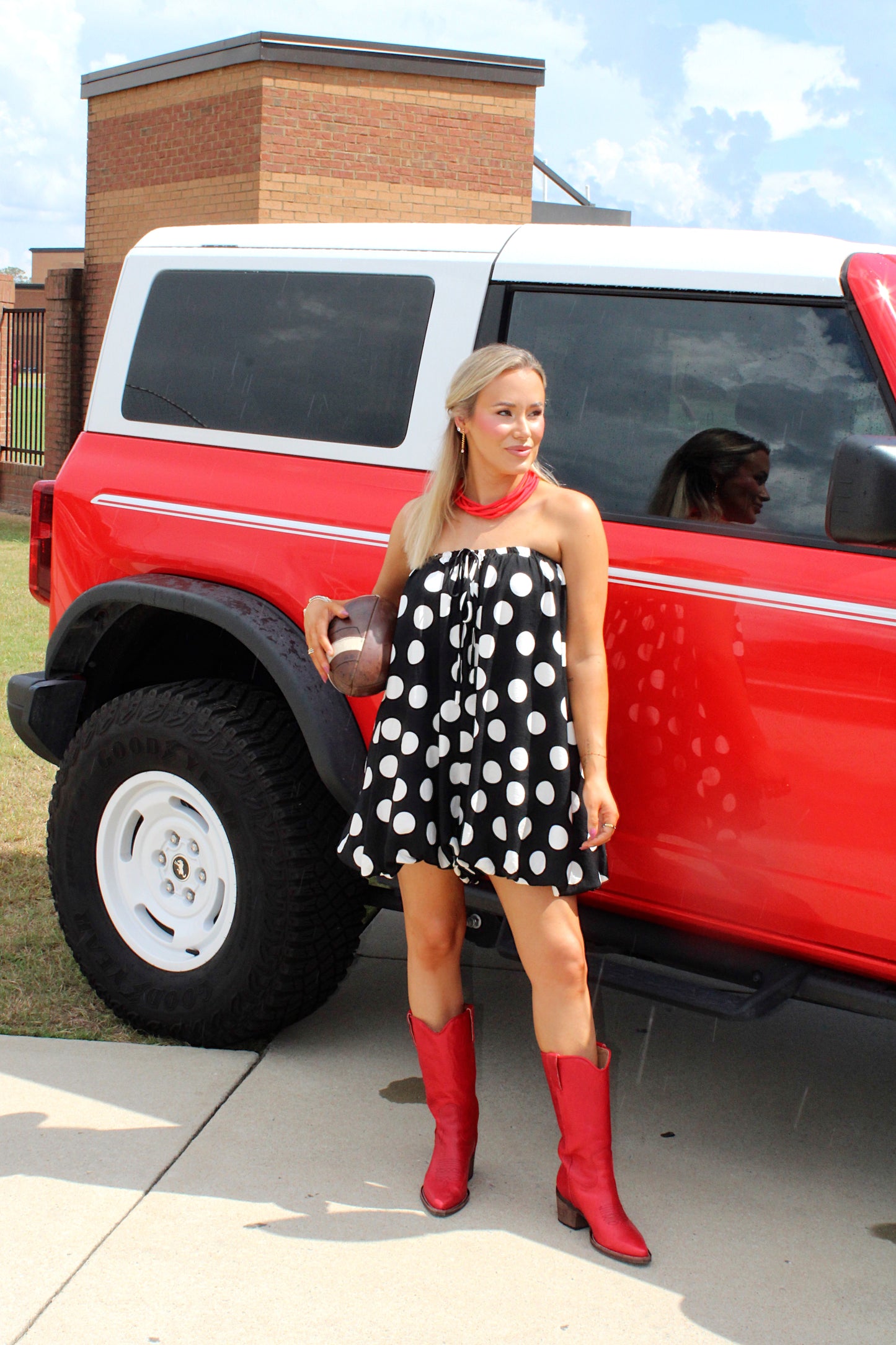 Touchdown Twirl Polka Dot Romper
