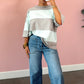 Color Block Striped Oversized Tee - Teal/Gray