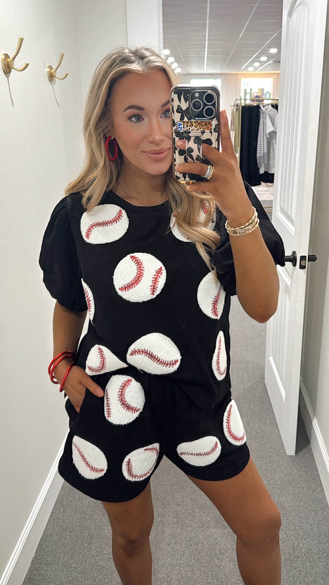 Baseball Terrycloth Puff Sleeve Top