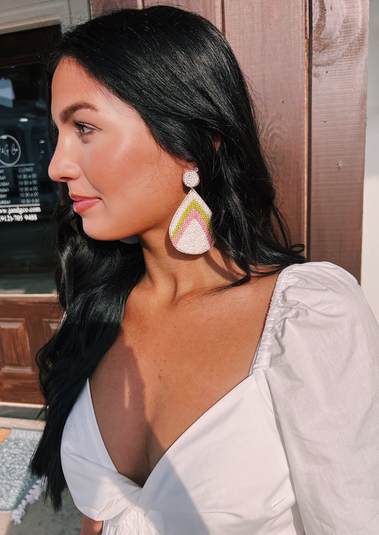 Talyah Beaded Teardrop Earrings - White