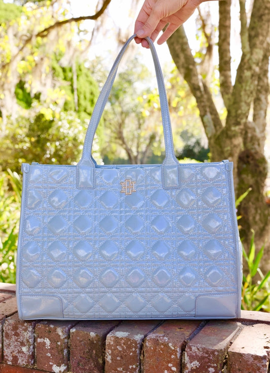 CAROLINE HILL | Dusty Blue Shane Patent       Tote