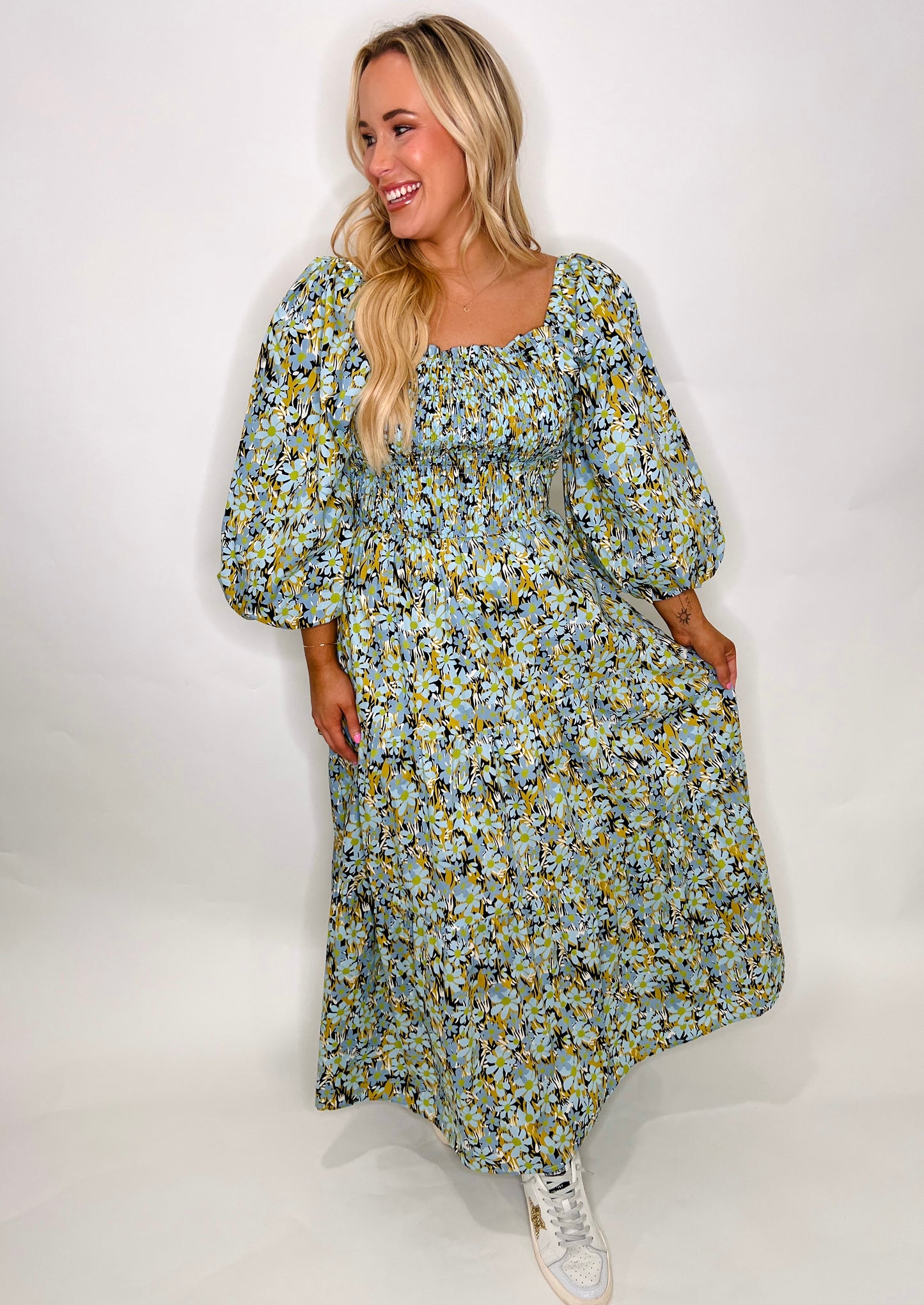 KARLIE / Floral Poplin Smock Tier Maxi Dress