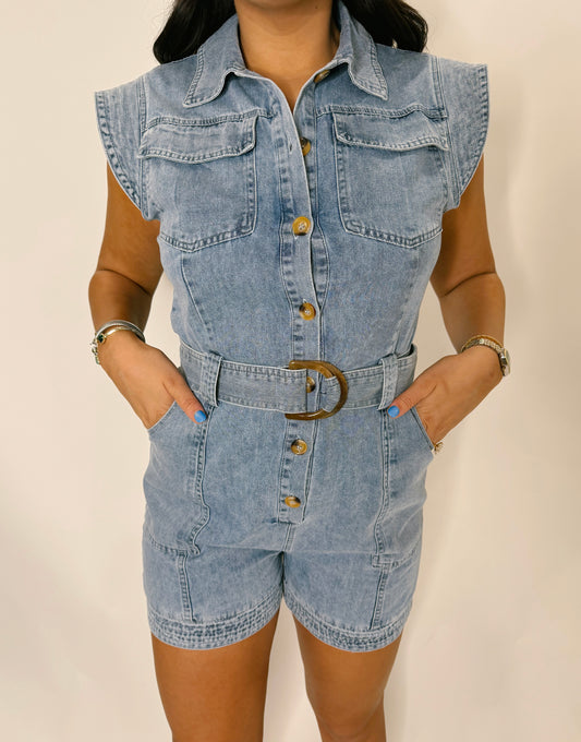 KARLIE | Denim Pocket Romper