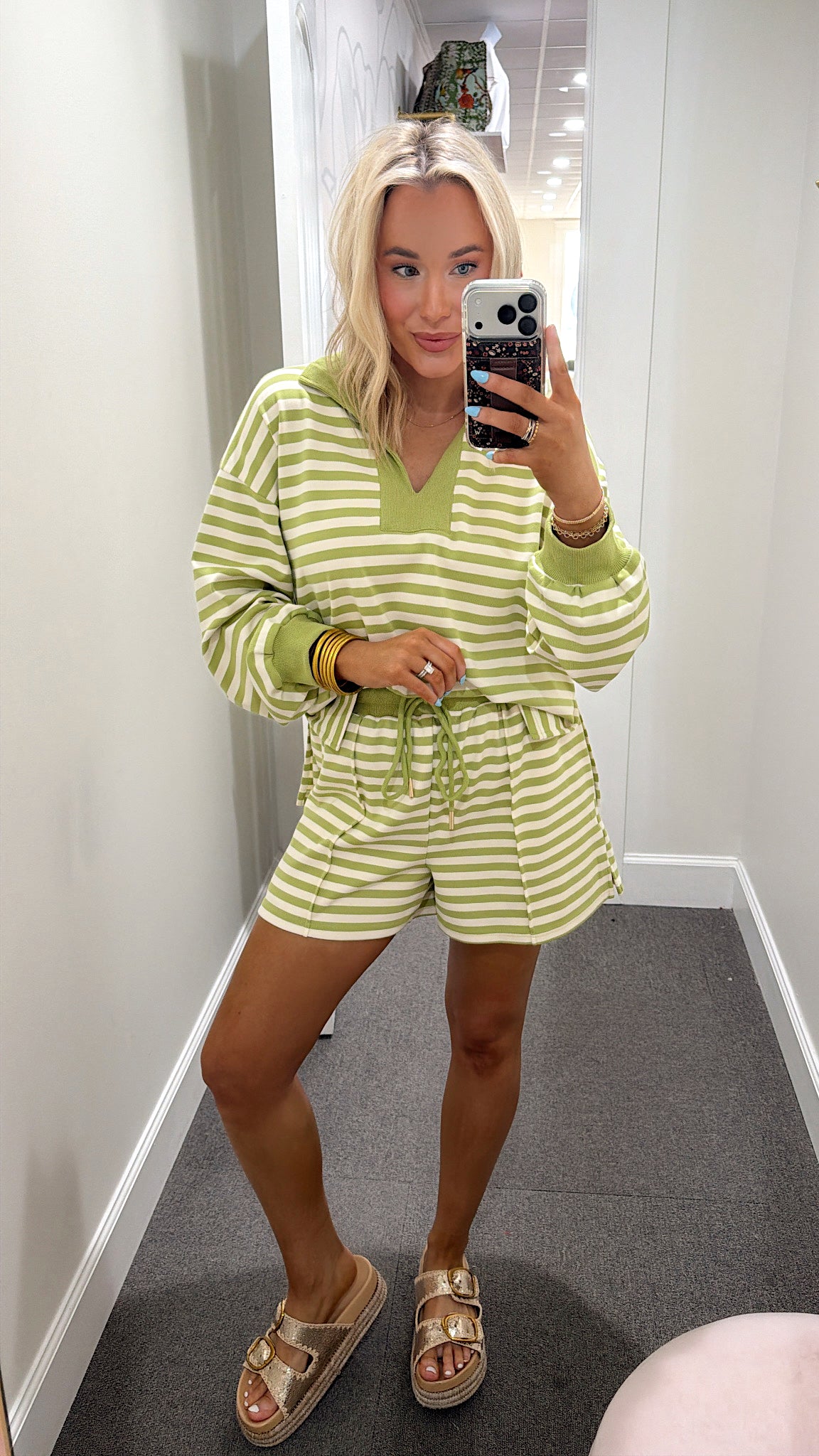 Evergreen Stripe Short Set