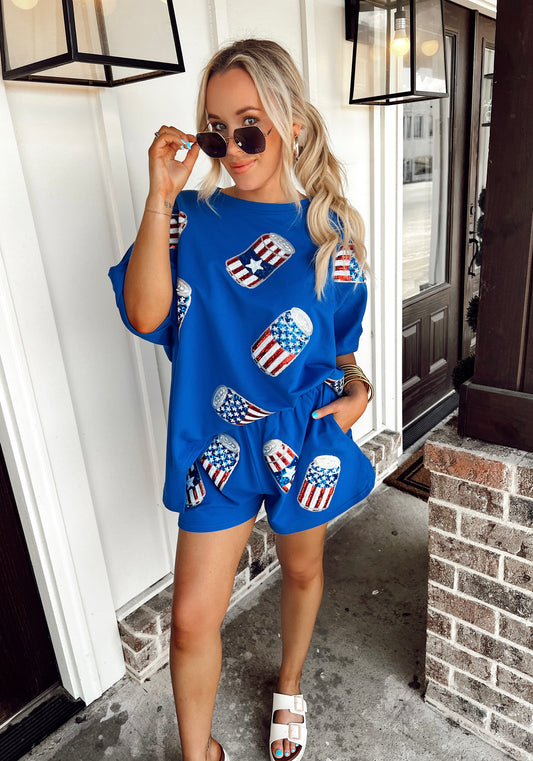 America Sequin Drinks Shorts Set