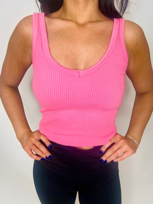 On The Daily Ribbed Tank in Pink