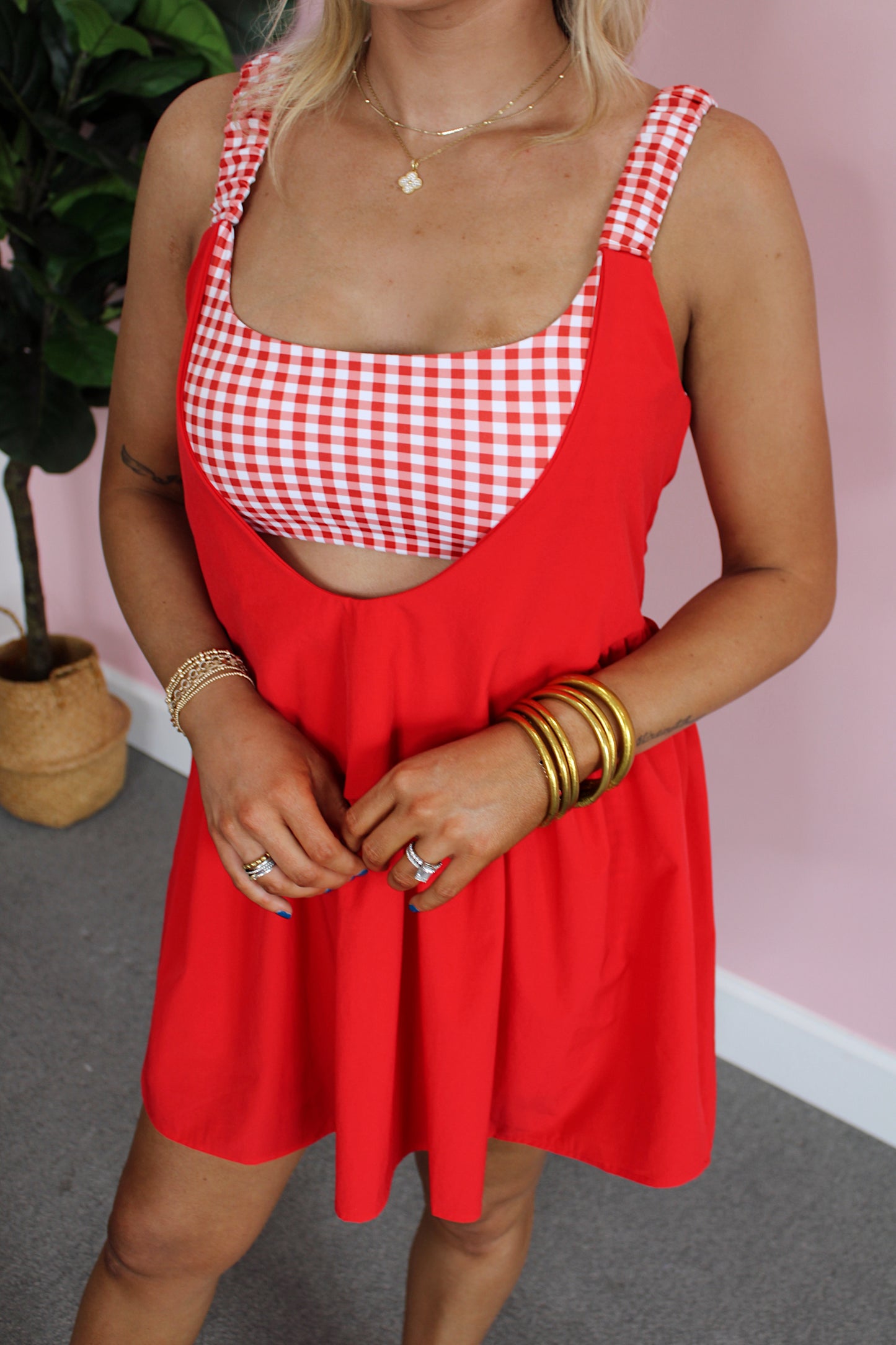 Gingham Dreams Romper - Red