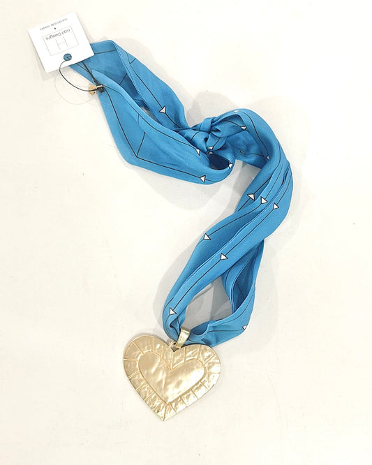 Hart Designs | Blue Scarf Necklace w/ Heart Pendant