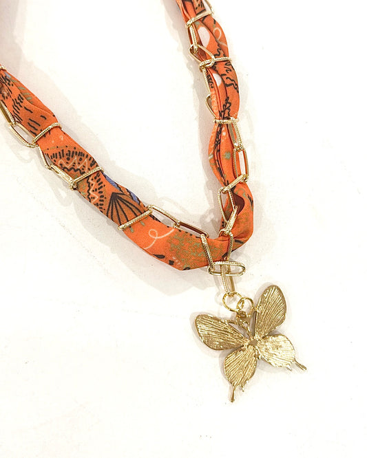 Hart Designs | Orange Butterfly Scarf Necklace with Chain