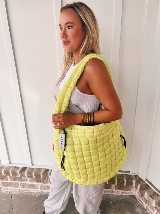 Quilted Puffer Tote - Lime