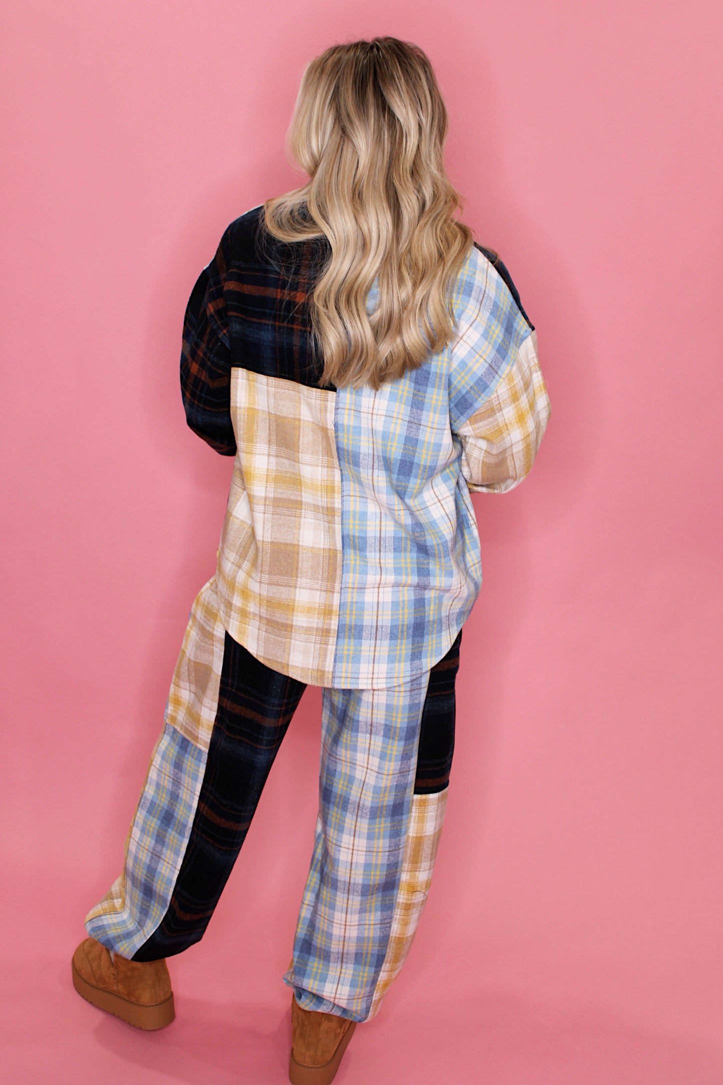 Plaid Colorblock Jogger Set