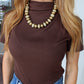 Ruched Neck Top - Brown