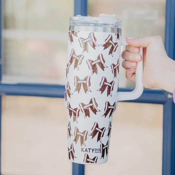 Football Bows All Over Stainless Steel Tumbler