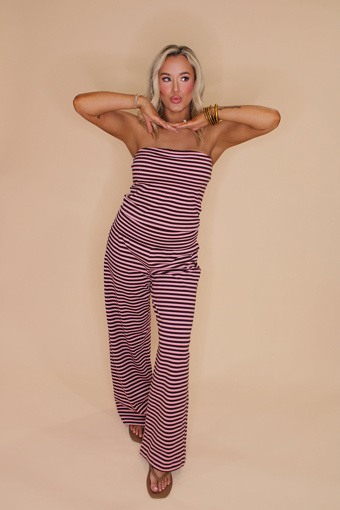 Weekend Away Pant Set - Pink/Brown