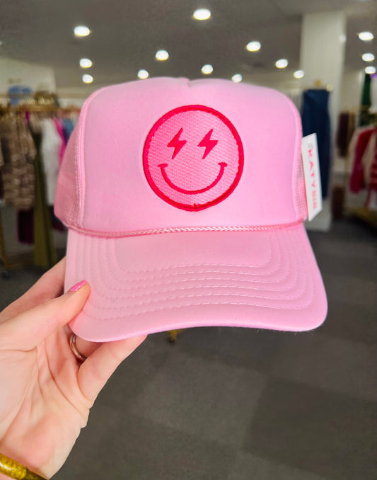 Hot Pink Lightening Face Trucker Hat - PINK