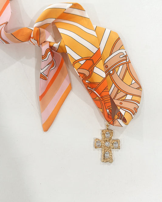 Hart Designs | Orange Scarf Necklace with Cross