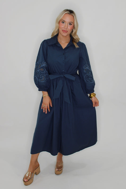 Poised Romance Midi Dress in Midnight